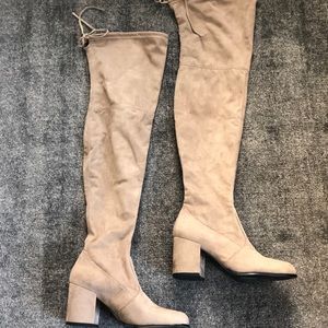 Tan suede over the knee bots